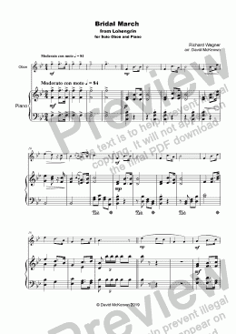 page one of Bridal March, "Here Comes the Bride", for solo Oboe and Piano