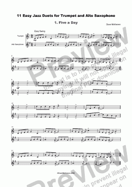 page one of 11 Easy Jazz Duets for Trumpet and Tenor Saxophone 
