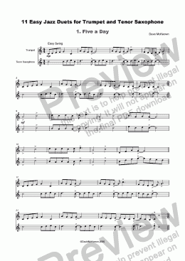 page one of 11 Easy Jazz Duets for Trumpet and Alto Saxophone 