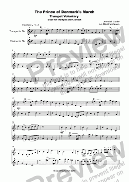 page one of Trumpet Voluntary, (Prince of Denmark's March), for Trumpet and Clarinet Duet