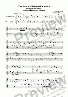 page one of Trumpet Voluntary, (Prince of Denmark's March), for Trumpet and Alto Saxophone Duet
