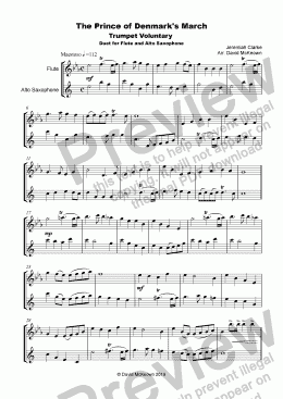 page one of Trumpet Voluntary, (Prince of Denmark's March), for Flute and Alto Saxophone Duet