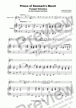 page one of Trumpet Voluntary, (Prince of Denmark's March), for solo Clarinet and Piano