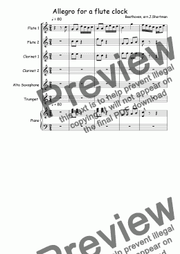 page one of BEETHOVEN - Allegro for a flute clock - arrangement for training Wind Band