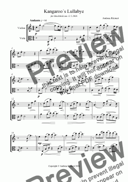 page one of Kangaroo´s Lullabye for Violin and Viola