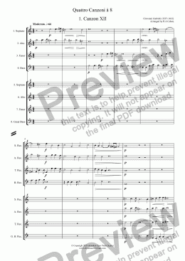 page one of Gabrieli - QUATTRO CANZONI for 8 recorders