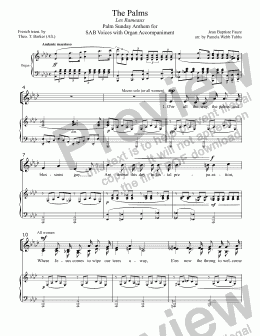 page one of The Palms [FAURE] Palm Sunday Anthem for SAB Choir with Organ Accompaniment, arr. by Pamela Webb Tubbs