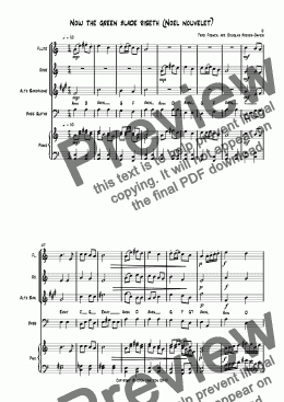 page one of Easter Fanfare (based on ’Now the green blade riseth’) for fl, ob, alto sax, bass guitar + keyboard.