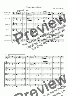 page one of Cancion sefaradi [Sephardic Song] for Violoncello and String Orchestra