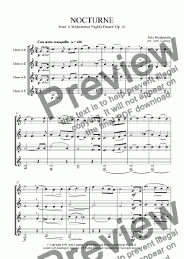page one of Nocturne from ’A Midsummer Night’s Dream’ (Horn quartet)