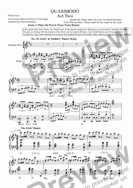 page one of QUASIMODO - a musical - Act 2 (Full piano Score)