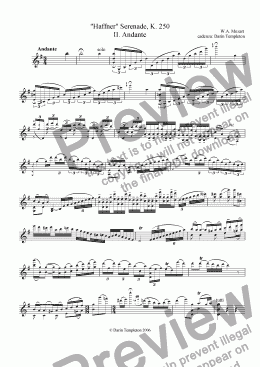 page one of cadenza (violin)- W.A. Mozart- Haffner Serenade, Andante