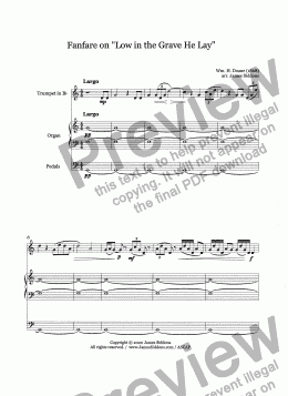 page one of Fanfare on "Low in the Grave He Lay" for Bb Trumpet High Range and Organ