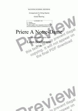page one of BOELLMANN, L. - Priere A Notre-Dame - arr. for String Quartet by Gerald Manning