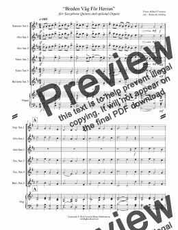 page one of Breden Väg För Herran (for Saxophone Quintet and optional Organ)