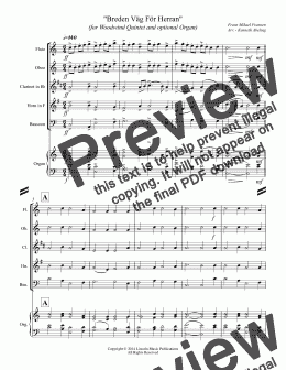 page one of Breden Väg För Herran (for Woodwind Quintet and optional Organ)