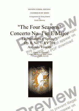 page one of VIVALDI, A.- "The Four Seasons" - Concerto No. 1 in E major: La Primavera ("Spring") - arr. for String Quartet by Gerald Manning