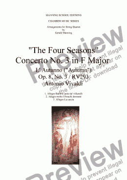 page one of VIVALDI, A.- "The Four Seasons" - Concerto No. 3 in F Major: L'Autunno ("Autumn") - arr. for String Quartet by Gerald Manning