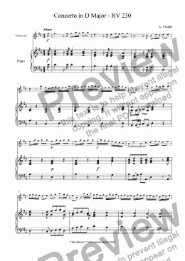 page one of Concerto in D Major  RV 230 - Violin & Piano