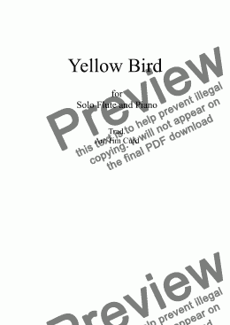 page one of Yellow Bird. For Solo Flute and Piano