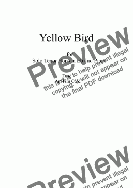 page one of Yellow Bird. For Horn in Eb and Piano