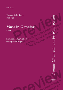 page one of Schubert: MASS in G Major D-167 (Version for SSAA choir, SSA soli, strings and organ)