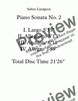 page one of Piano Sonata No. 2  II. Allegretto