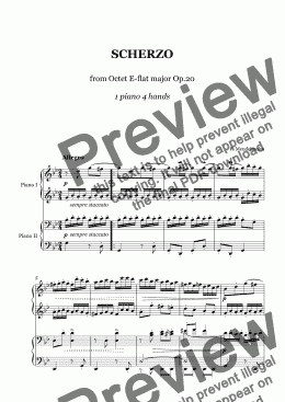 page one of Mendelssohn - SCHERZO  from Octet E-flat major Op.20 - 1 piano 4 hands