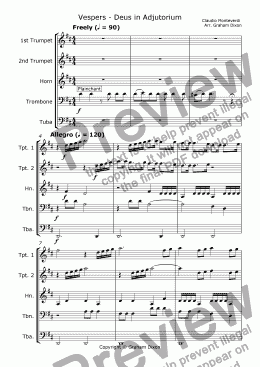 page one of Monteverdi Vespers - Deus in Adjutorium for Brass Quintet