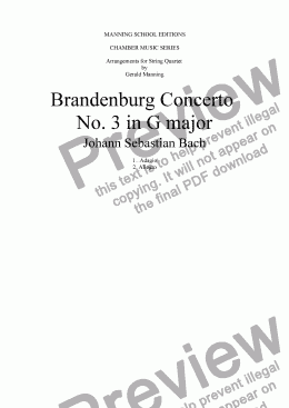 page one of BACH, J,S. - Brandenburg Concerto No.3 in G major - arr. for String Quartet by Gerald Manning