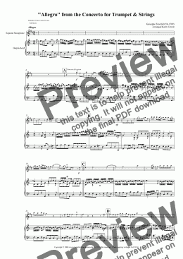 page one of Allegro from the Trumpet Concerto for  Soprillo/ Soprano Saxophone & Keyboard