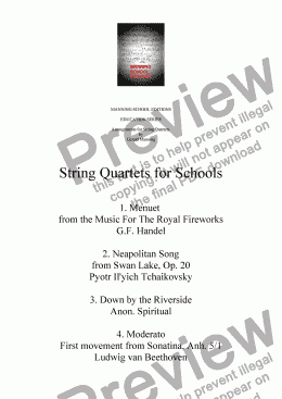 page one of String Quartets for Schools - Anon. Spiritual - Down by the Riverside - arr. by Gerald Manning