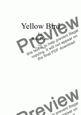 page one of Yellow Bird for Piano