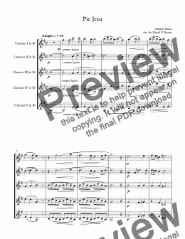 page one of Pie Jesu for Clarinet Quintet