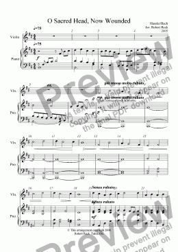 page one of O Sacred Head, Now Wounded  (for solo string instrument and piano)