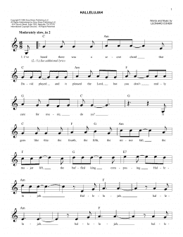 page one of Hallelujah (Easy Lead Sheet / Fake Book)