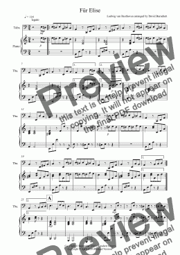 page one of Für Elise for Tuba and Piano