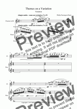 page one of Themes on a Variation for Clarinet & Piano