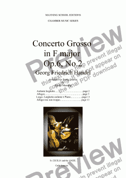 page one of HANDEL, G.F. - Concerto Grosso Op.6, No,2 in F Major - arr. for String Quartet by Gerald Manning
