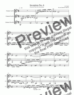 page one of Invention No. 6 for Clarinet Trio