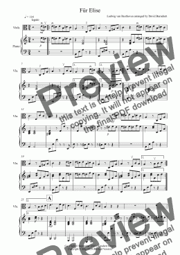 page one of Für Elise for Viola and Piano