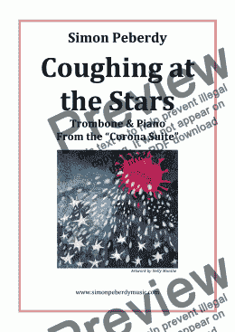 page one of Coughing at the Stars for Trombone & Piano from the Corona Suite by Simon Peberdy