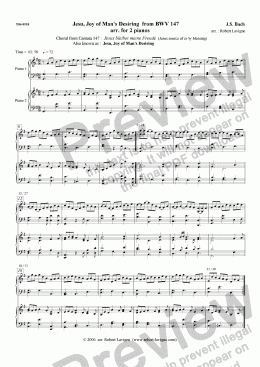 page one of BWV147 Jesu, Joy of Man’s Desiring (for 2 pianos)