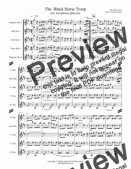 page one of March - Black Horse Troop (Sax Quartet SATB or AATB)