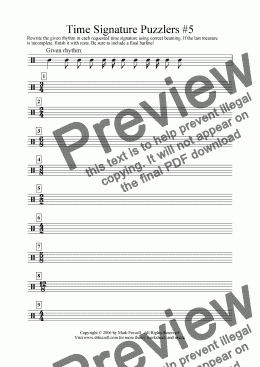 page one of Time Signature Puzzlers Worksheet no. 5