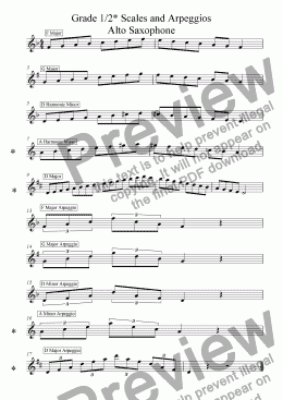 page one of Saxophone- Grade 1/2 Scales & Arpeggios( ABRSM format )