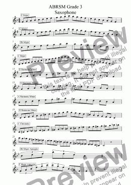 page one of Saxophone- Grade 3 Scales & Arpeggios( ABRSM format )