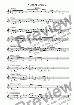 page one of Clarinet - Grade 2 Scales & Arpeggios( ABRSM format )