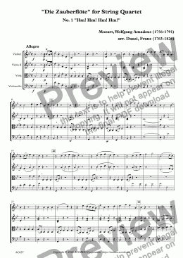 page one of "Die Zauberflöte" for String Quartet, No. 1 "Hm! Hm! Hm! Hm!”
