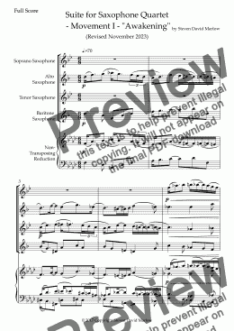 page one of Movement I from Suite for Saxophone Quartet ("Awakening")